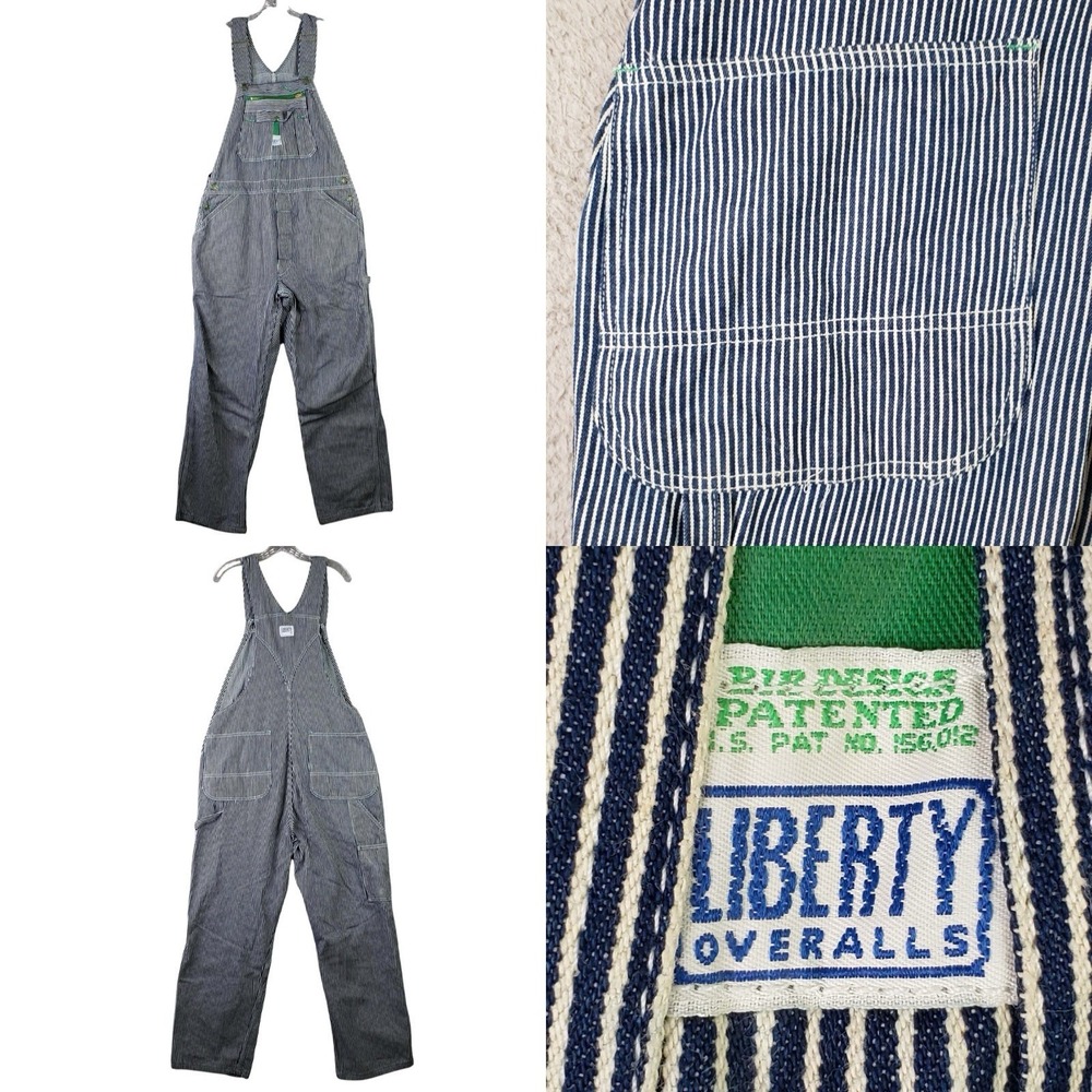 Liberty Bib Overalls Men's 38x30 Blue White Striped Workwear Utility Farm